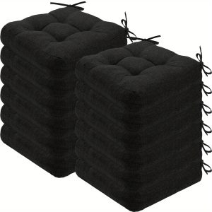 12 Pcs Chair Cushions For Dining Chairs Chair Cushion With Ties And Non Slip Backing 16.5 X 16.5 Inches Tufted Chair Pads For Outdoor Indoor Home Terrace, Doorway, Leisure Relaxation (Black)