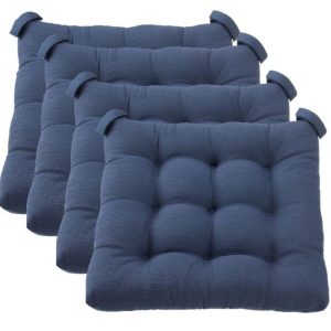 Generic Textured Chair Seat Pad (Chair Cushion), Navy Color, 4-Piece Set, 15.5