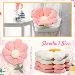 4 pcs 4 Pack Pink & White Flower Shaped Floor Cushions, Cute Plush Seat Pads for Living Room, Bedroom, Dorm, Office